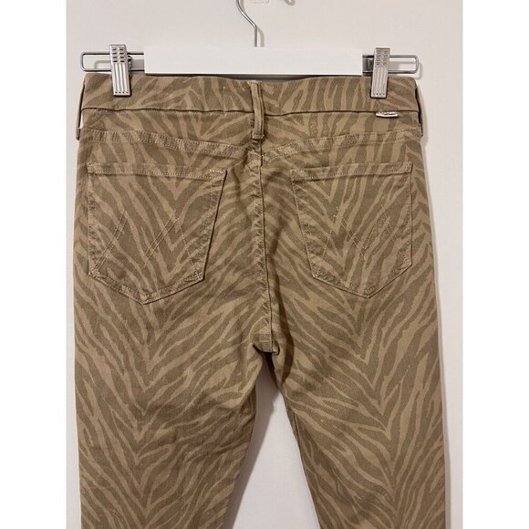 Mother Jeans Tan The Looker Fray Sweet Stripes Skinny Raw Hem Size 27 - Picture 9 of 12